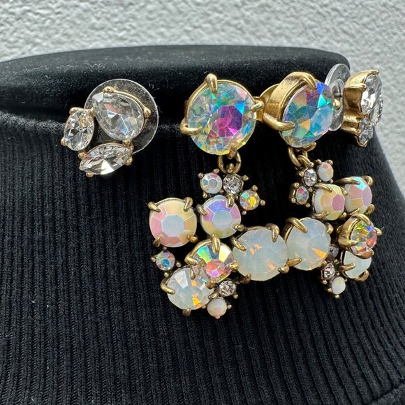J.Crew AB Rhinestone Dangle Stud Earrings & Rhinestone Studs Set of 2 Glam - Picture 7 of 11